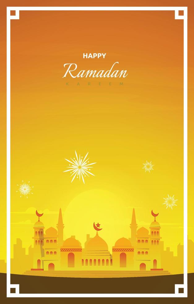 carte de voeux ramadan kareem mosquée ciel nocturne modèle de conception vectorielle vecteur