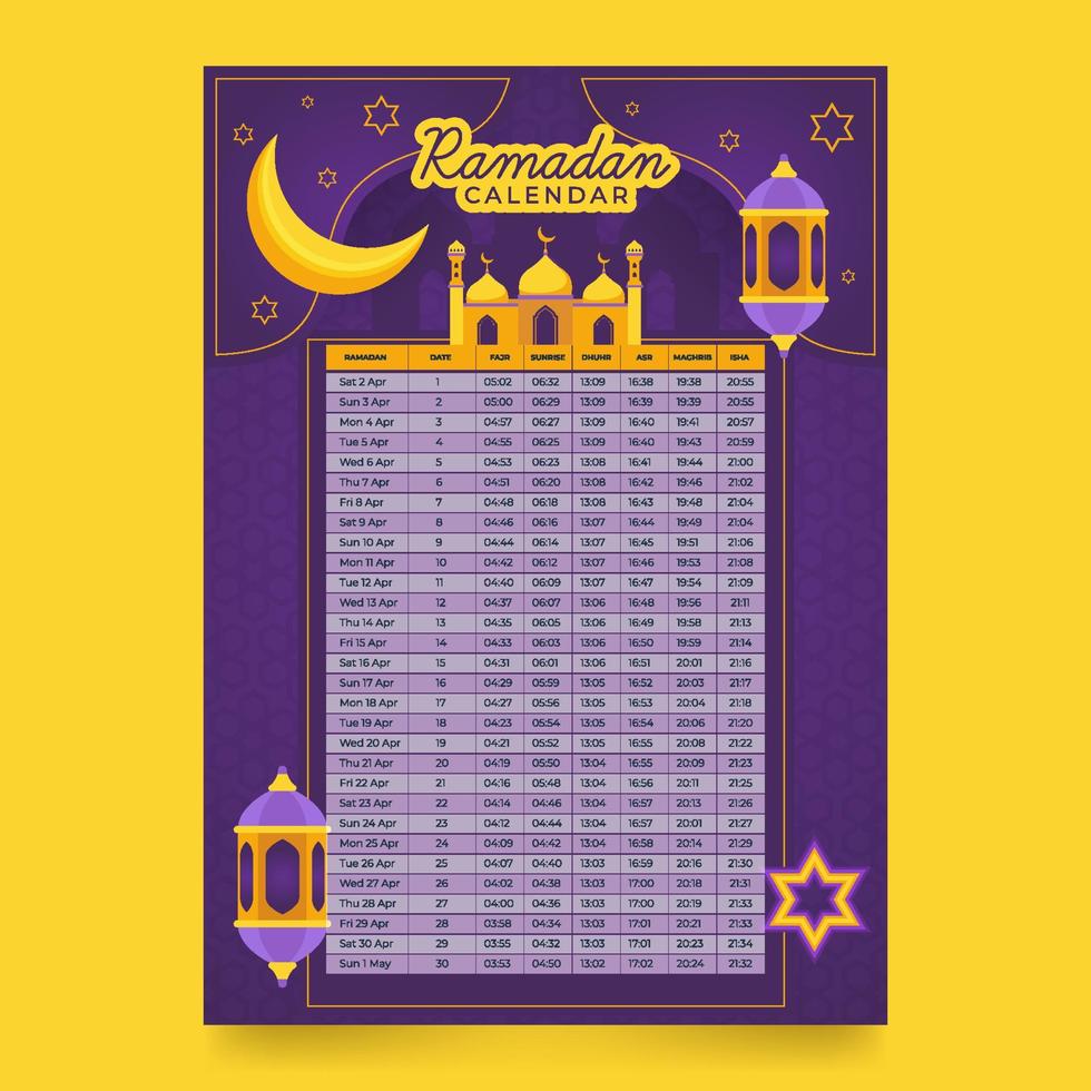 modèle de calendrier de jeûne du ramadan vecteur