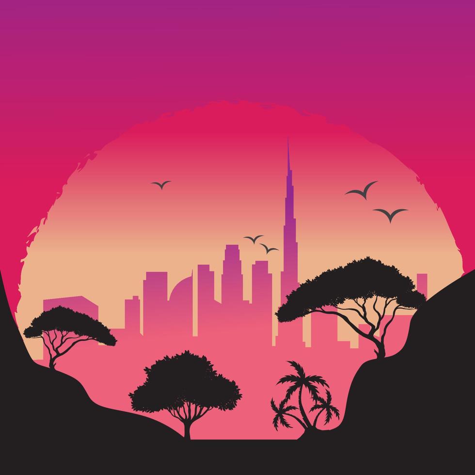 dubai uae avec skyline panorama logo abstract vector icon illustration design