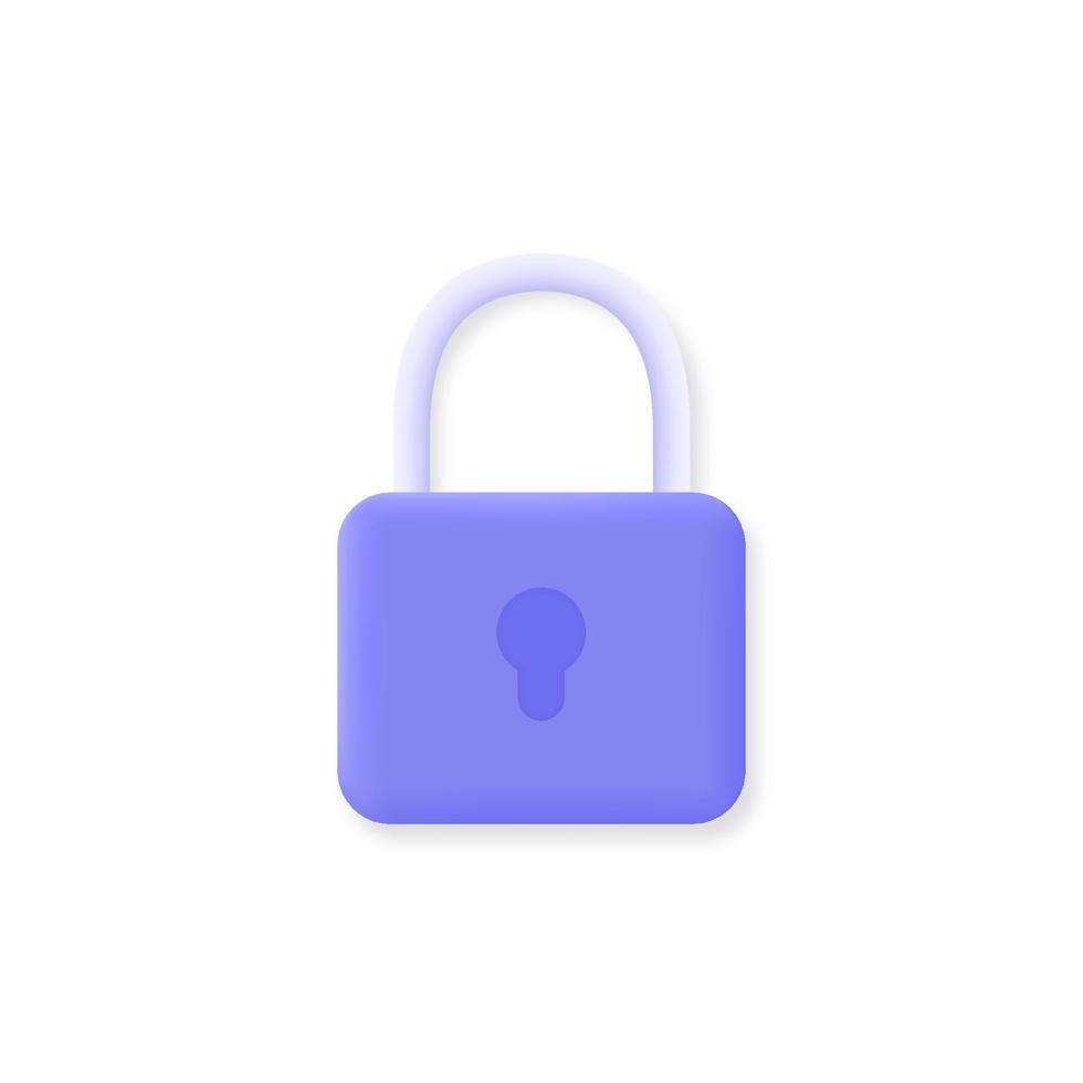 icône de verrouillage 3d dans un style de dessin animé minimaliste. le concept de protection, de sécurité, de confidentialité. vecteur
