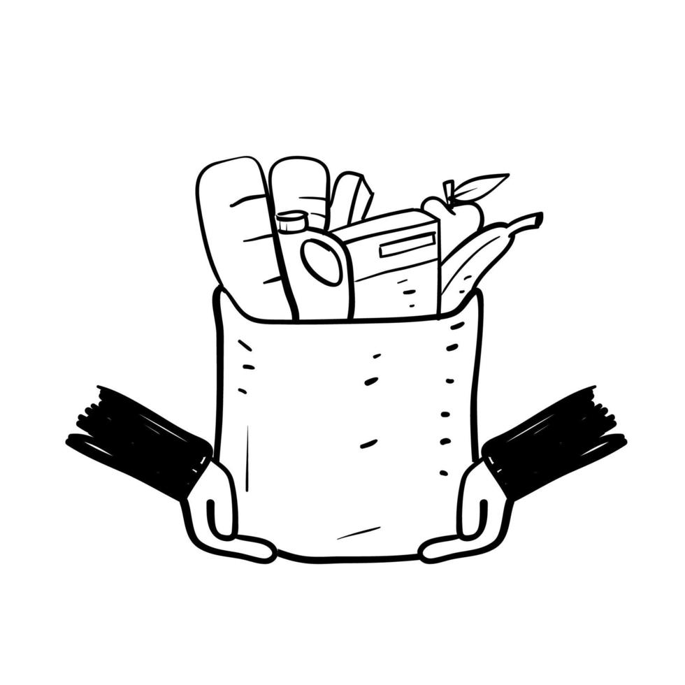 illustration d'icône de don de nourriture doodle dessiné à la main isolée vecteur