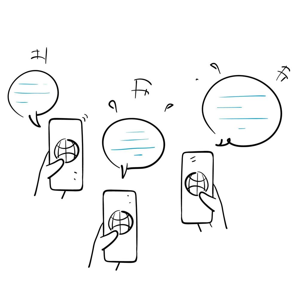 main dessinée doodle réunion en ligne conversation icône illustration vecteur