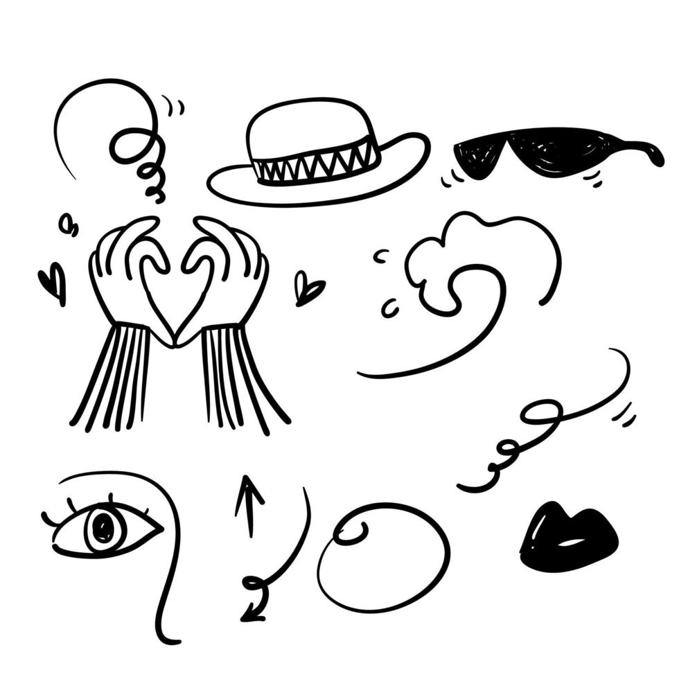 icône d'illustration de collection d'éléments de doodle dessinés à la main isolé vecteur