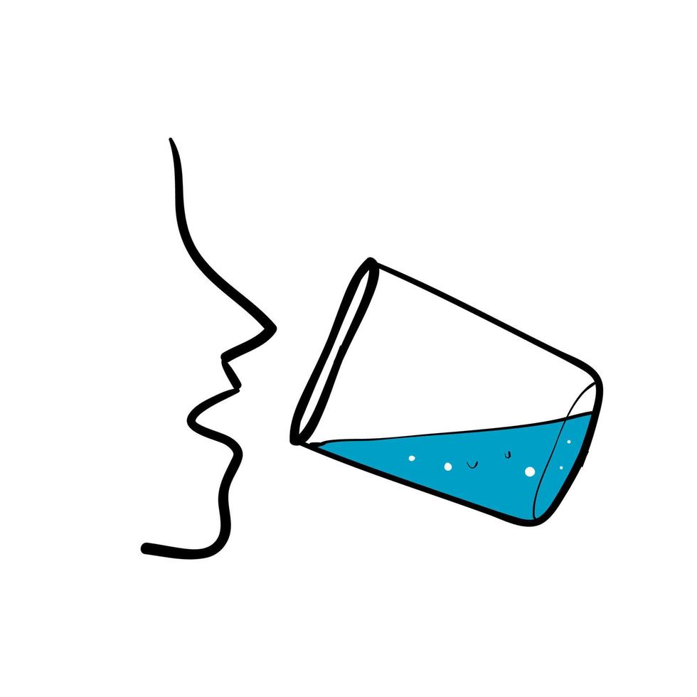 doodle dessiné à la main buvant de l'eau douce du vecteur d'illustration de verre isolé