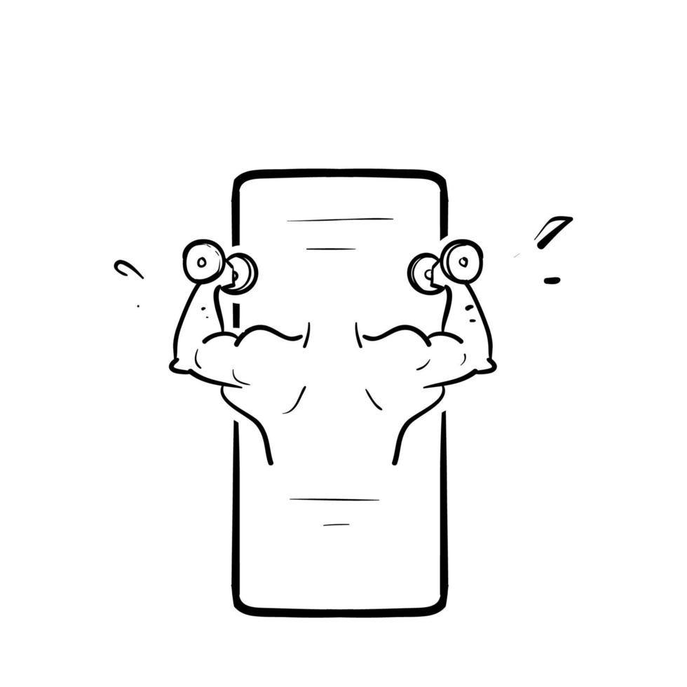 main doodle dessiné main tenant le symbole d'haltère pour le vecteur d'illustration de remise en forme en ligne