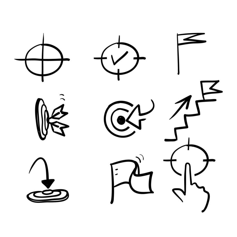 ensemble de doodle dessinés à la main de ligne vectorielle liée à la cible et à l'objectif isolée vecteur