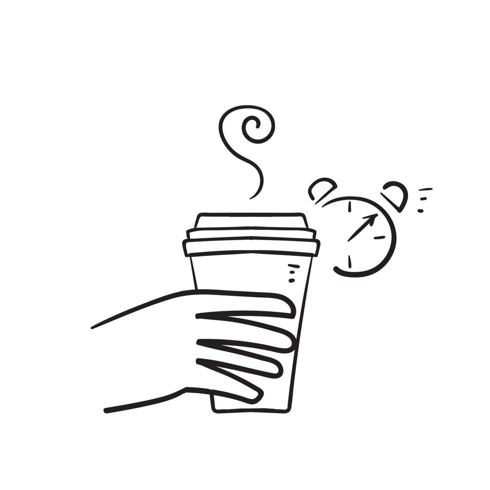 vecteur d'illustration d'icône de temps de café doodle dessiné à la main isolé