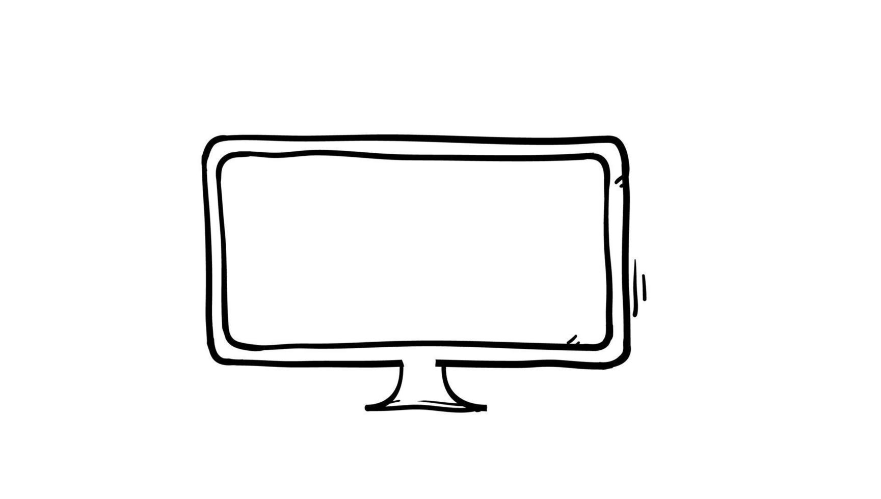 moniteur avec écran blanc, style doodle dessiné à la main vue de face vecteur