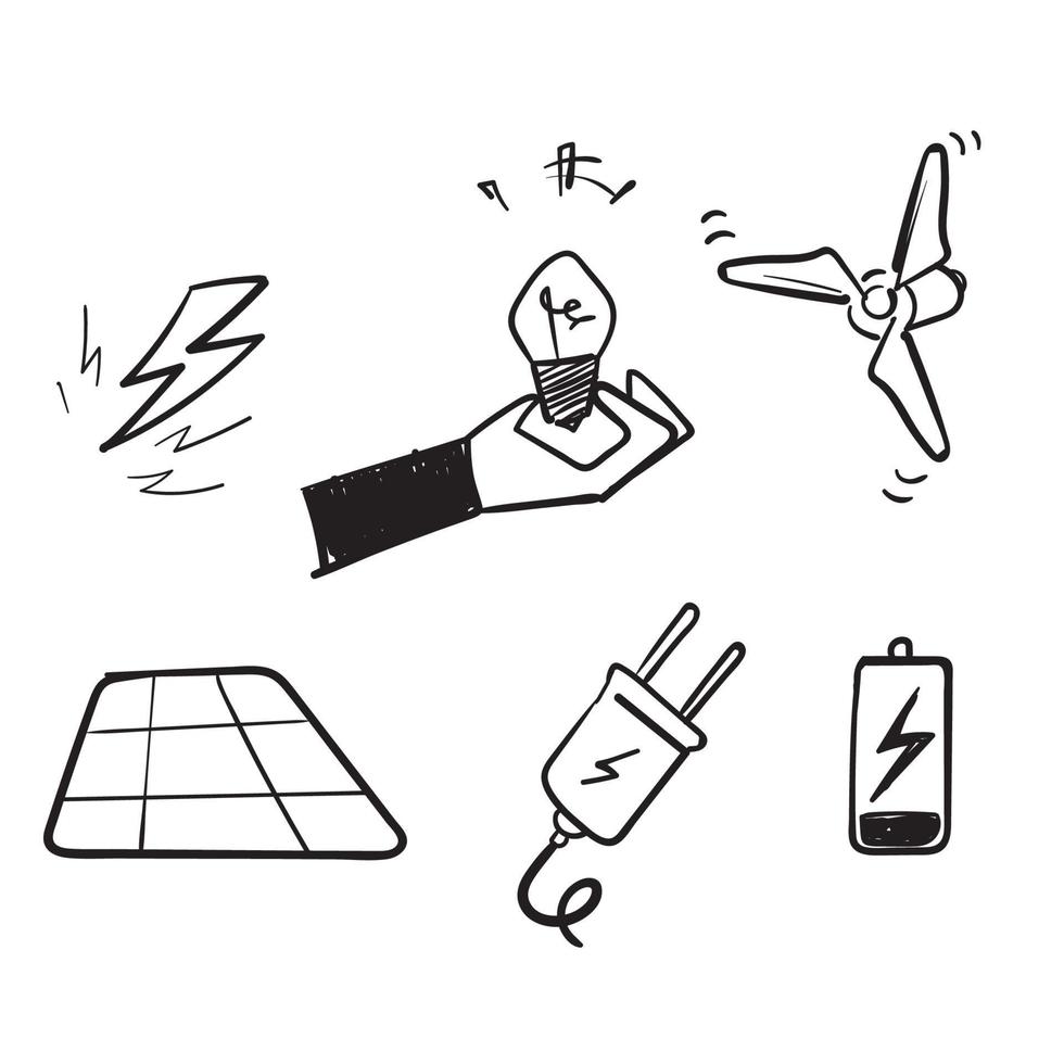 vecteur d'illustration d'icône liée à l'électricité doodle dessiné à la main isolé
