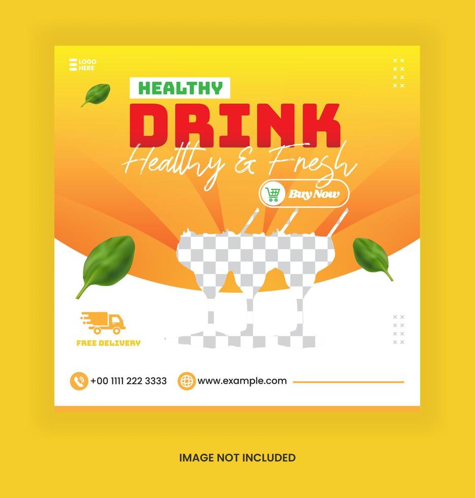 modèle de boisson pour bannière publicitaire de publication sur les médias sociaux avec couleur orange et fond brillant vecteur
