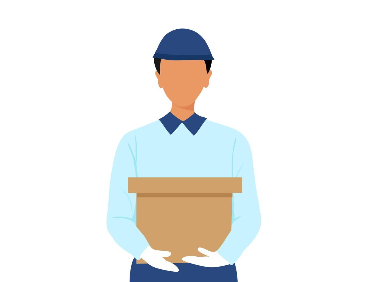 livraison d'un jeune homme tenant une boîte de messagerie pour livrer à l'illustration vectorielle client. service de livraison et concept d'achat en ligne vecteur