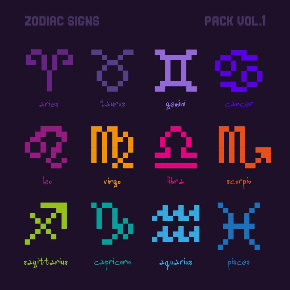 pack de signes du zodiaque pixel art illustration vecteur