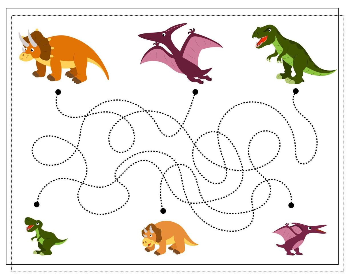 le jeu de logique pour enfants passe par le labyrinthe. où est le bébé de qui, les dinosaures vecteur