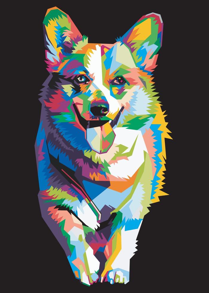 tête de chien corgi gallois colorée avec fond de style pop art isolé cool. style wpa vecteur