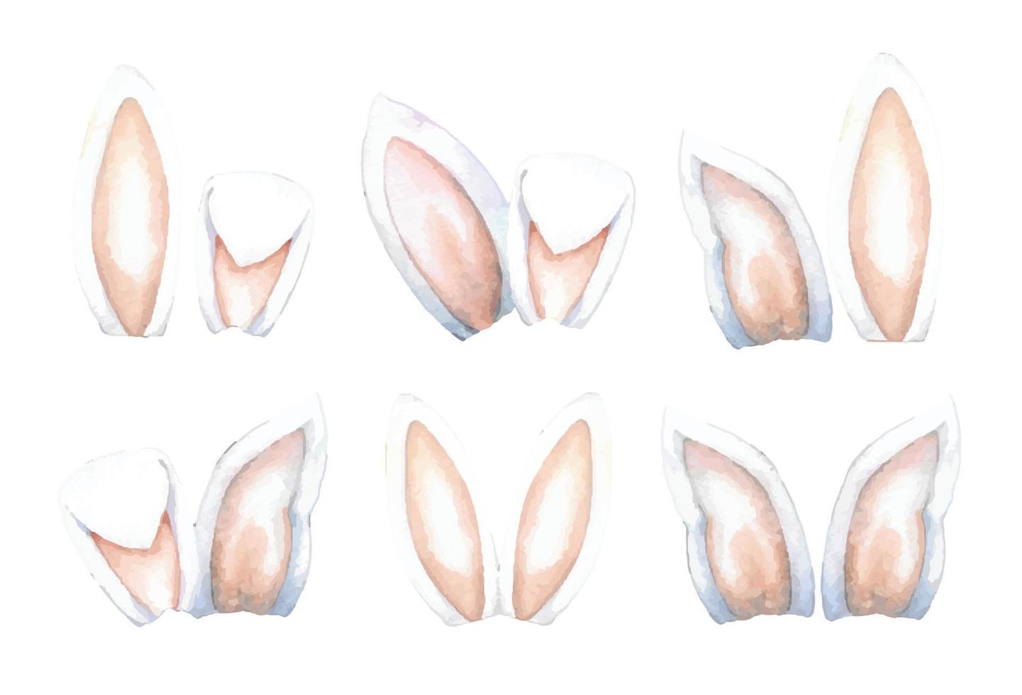 ensemble d'aquarelle d'oreilles de lapin de pâques. illustration vectorielle. vecteur
