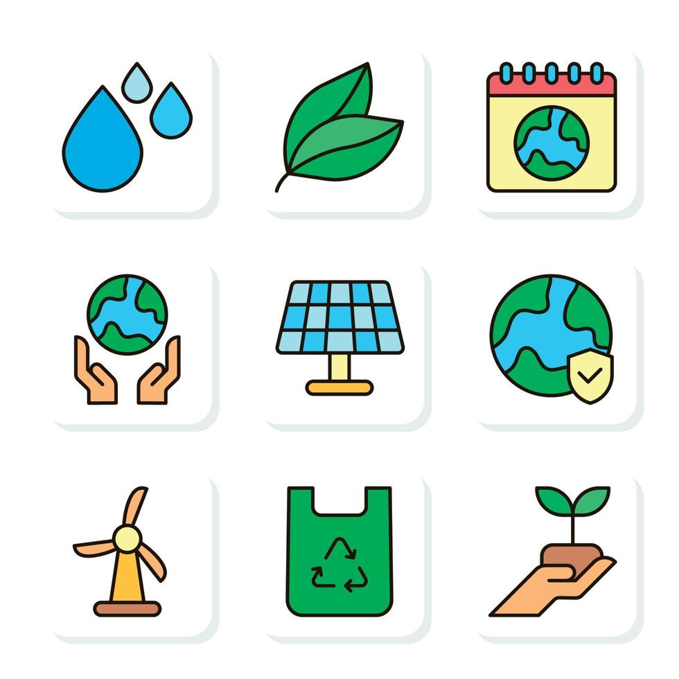 collection d'icônes de la journée mondiale de l'environnement vecteur