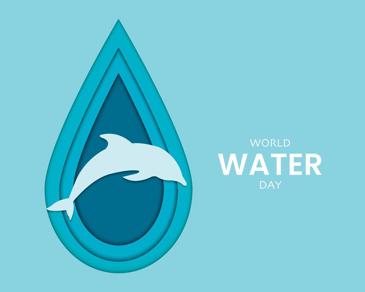 journée mondiale de l'eau avec un style papier dauphin vecteur