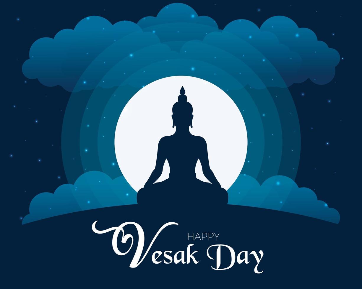 joyeux jour du vesak avec la silhouette de bouddha à plat vecteur