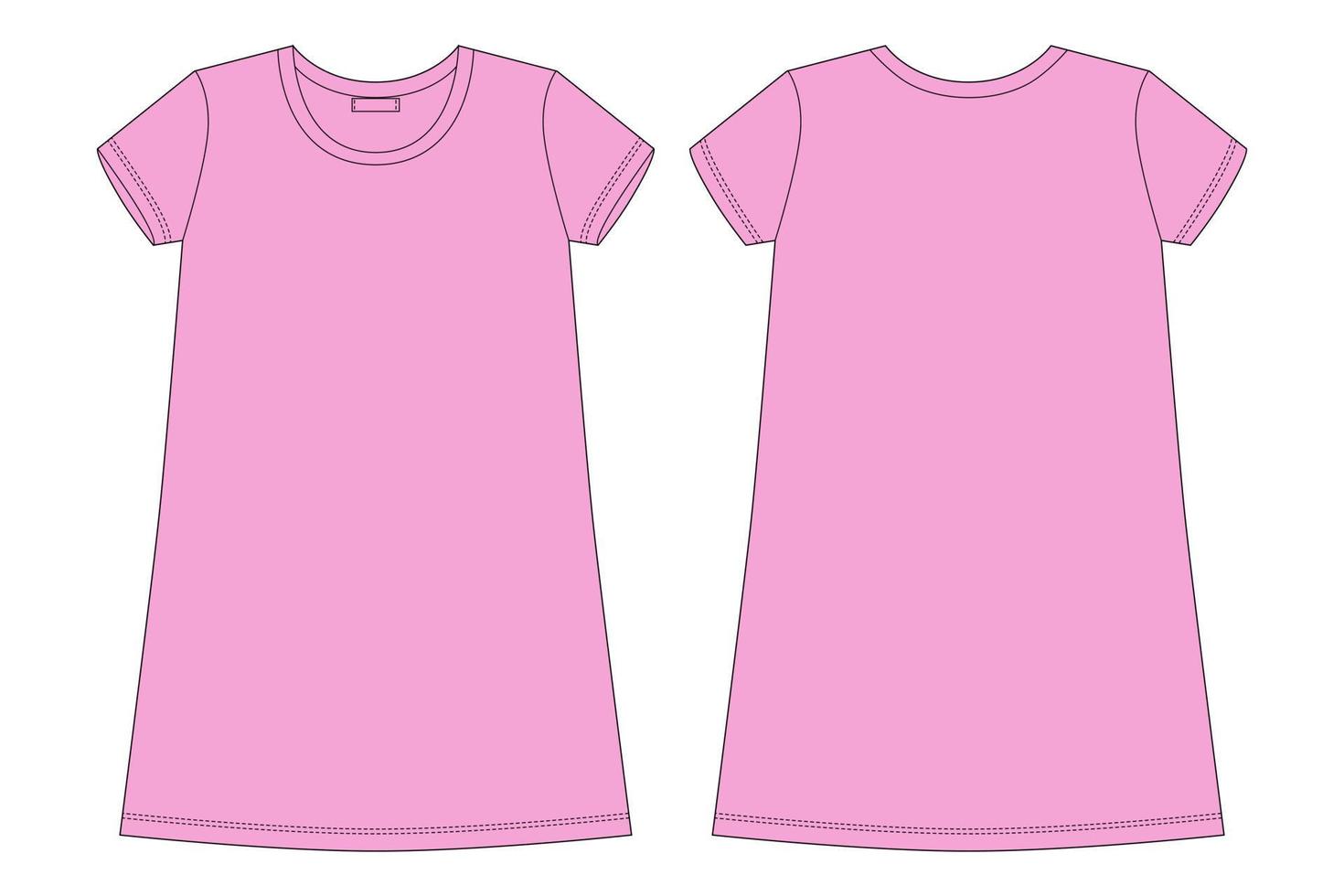 croquis technique de la chemise en coton. couleur rose. chemise de nuit pour femme. vecteur