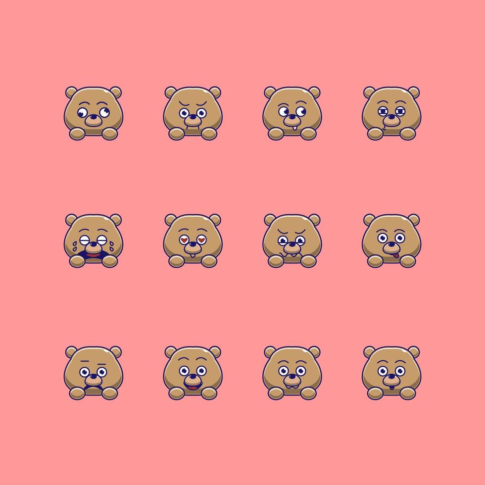 ensemble d'emoji d'émoticône d'ours mignon vecteur