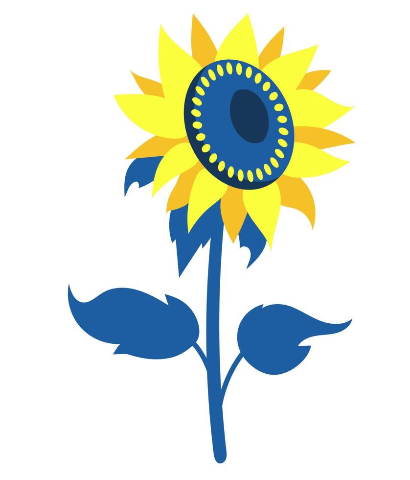 tournesol bleu jaune. belle plante à fleurs avec des feuilles. illustration vectorielle. couleurs du drapeau ukrainien. plante tendance pour le design, la déco et la décoration vecteur