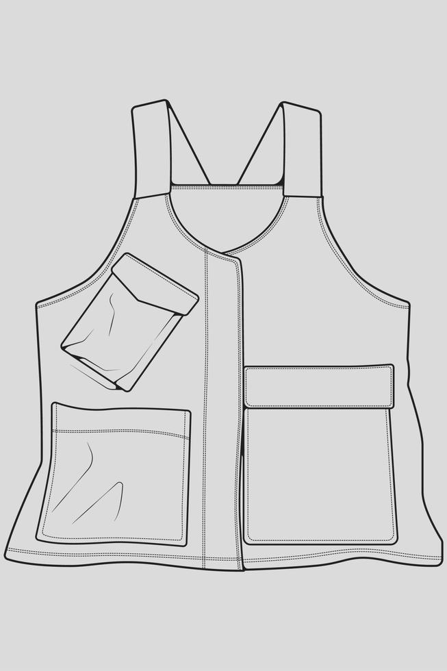 vecteur de dessin de contour de sac de gilet de poitrine, sac de gilet de poitrine dans un style de croquis, contour de modèle de formateurs, illustration vectorielle.