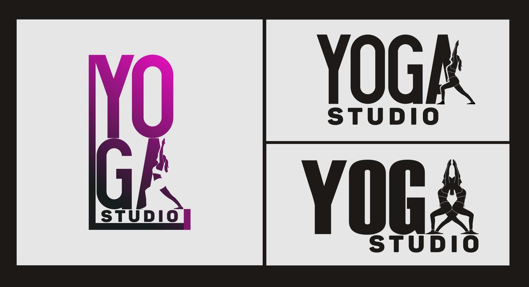 logo de yoga de typographie avec des éléments de femme silhouette. illustration vectorielle vecteur