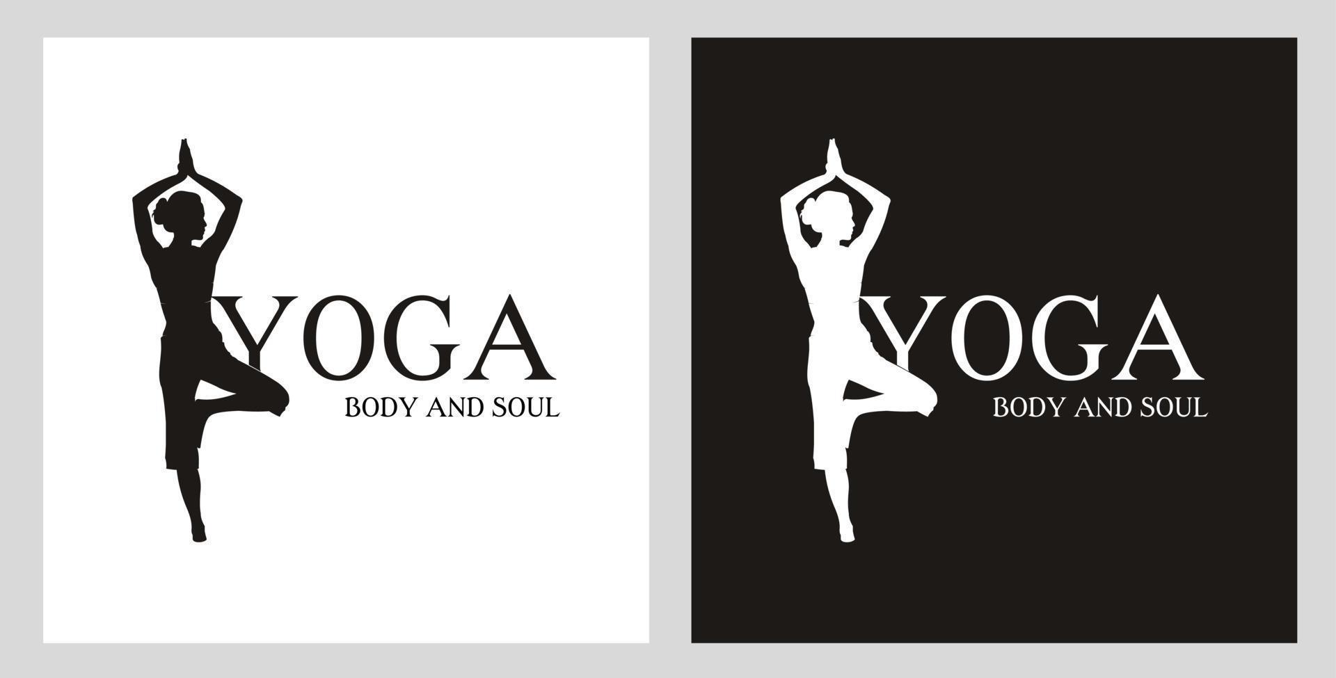 logo de yoga silhouette avec élément de personne debout. illustration de posture de yoga vecteur