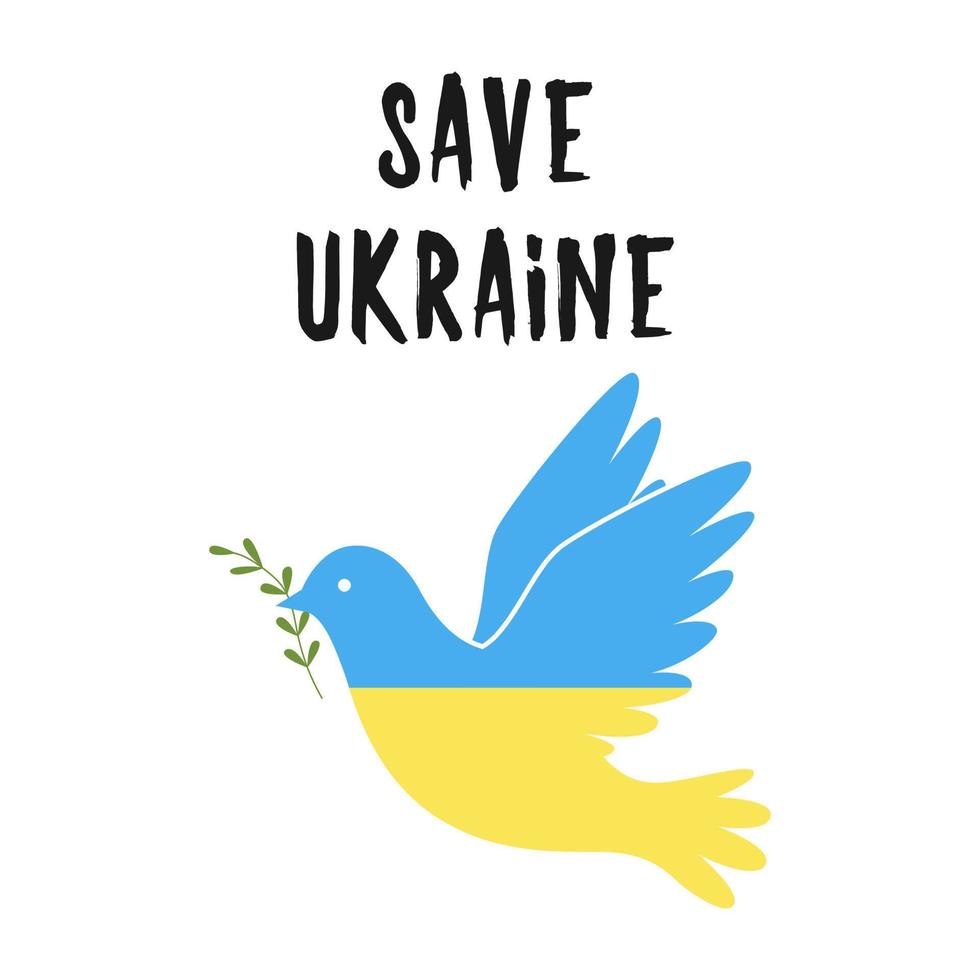 une colombe aux couleurs du drapeau ukrainien. symbole de paix. oiseau tenant une brindille dans le bec. sauver l'ukraine. illustration couleur dans un style plat isolé sur fond blanc vecteur