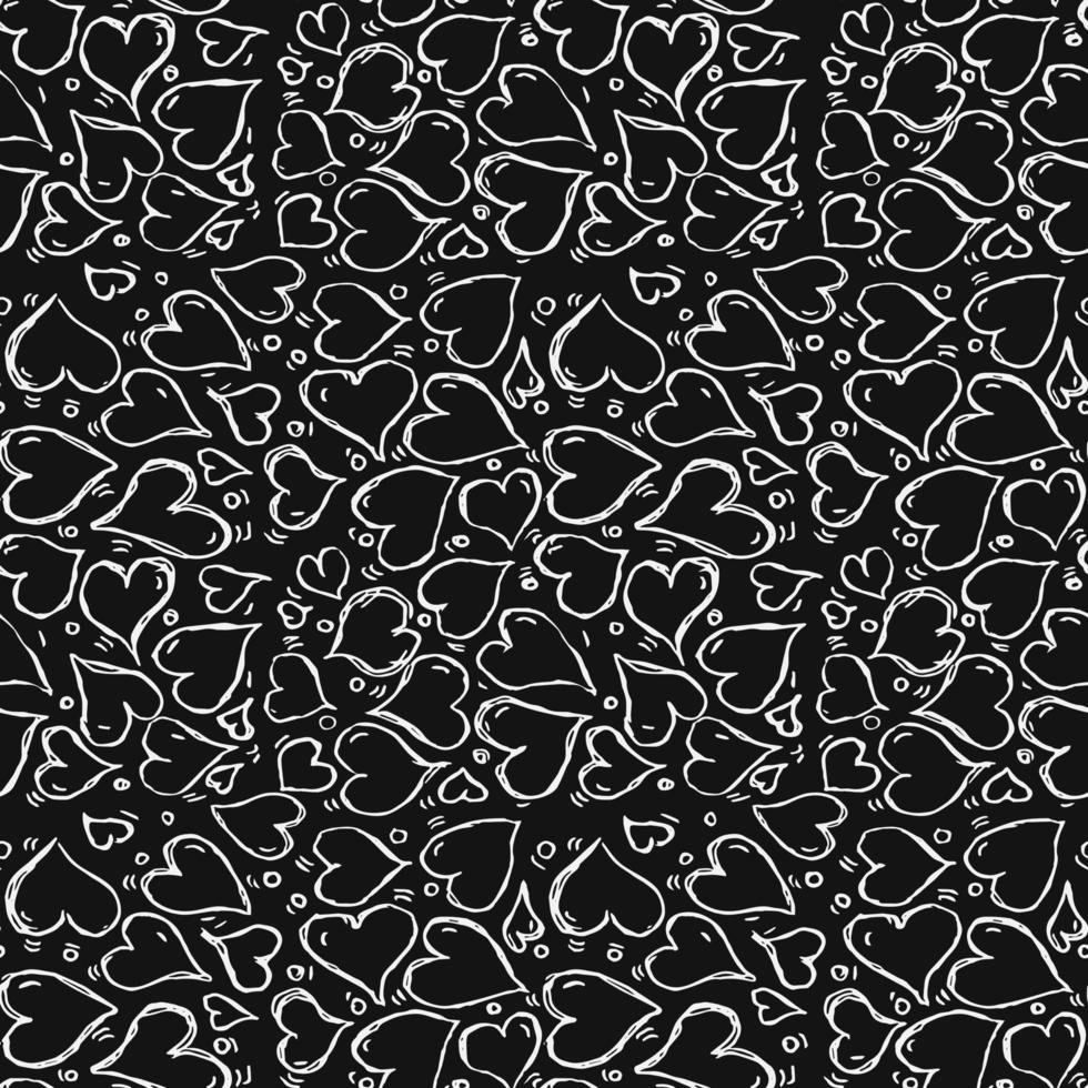 motif vectoriel de coeurs blancs sans soudure. vecteur de doodle avec des icônes de coeurs sur fond noir. motif coeurs vintage, fond d'éléments doux pour votre projet, menu, boutique de café