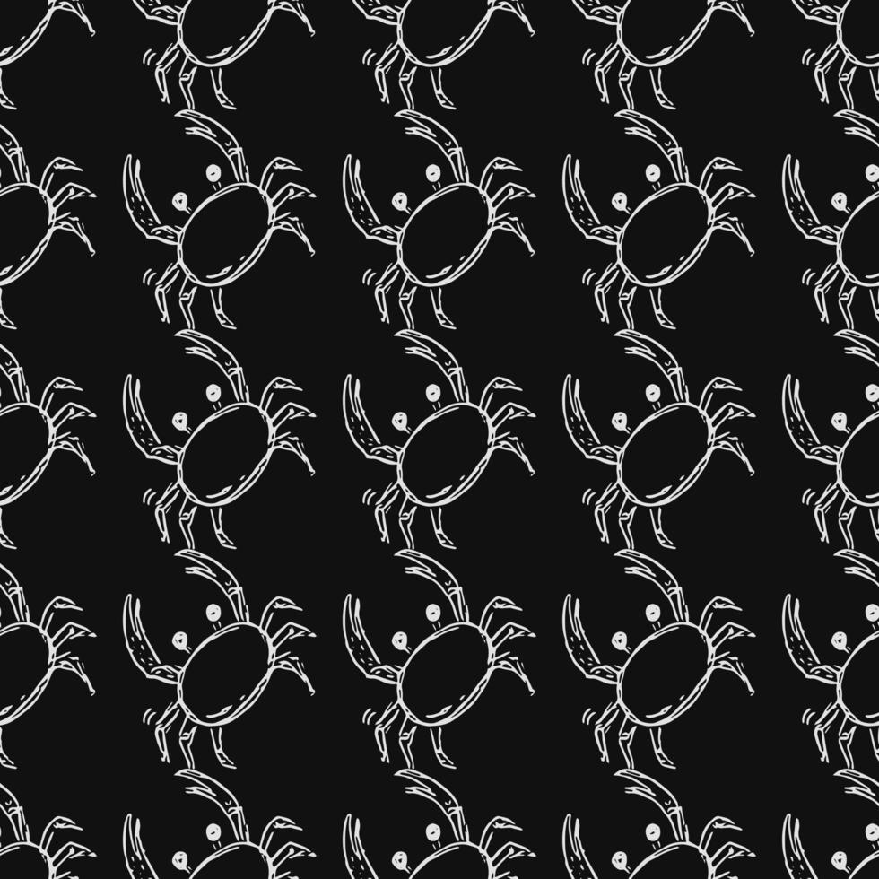 modèle vectorielle continue avec des crabes. vecteur de doodle avec des icônes de crabe sur fond noir. modèle de crabe vintage