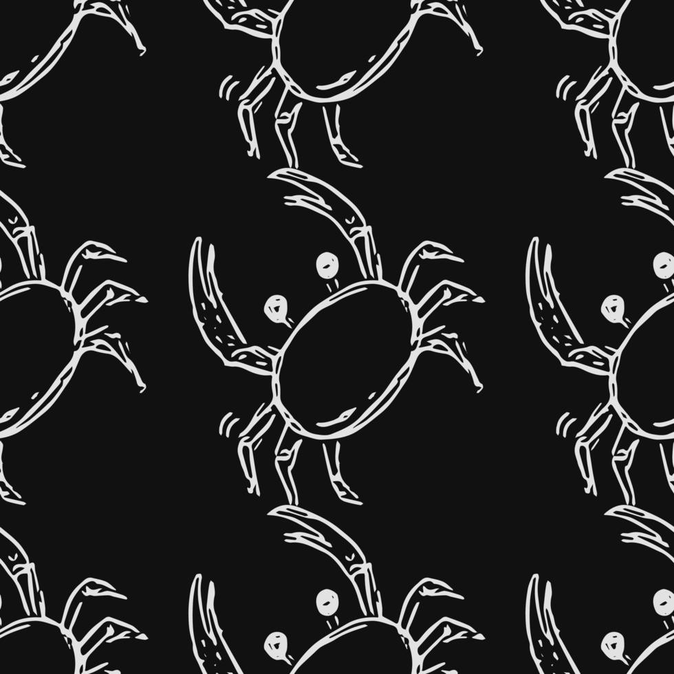 modèle vectorielle continue avec des crabes. vecteur de doodle avec des icônes de crabe sur fond noir. modèle de crabe vintage