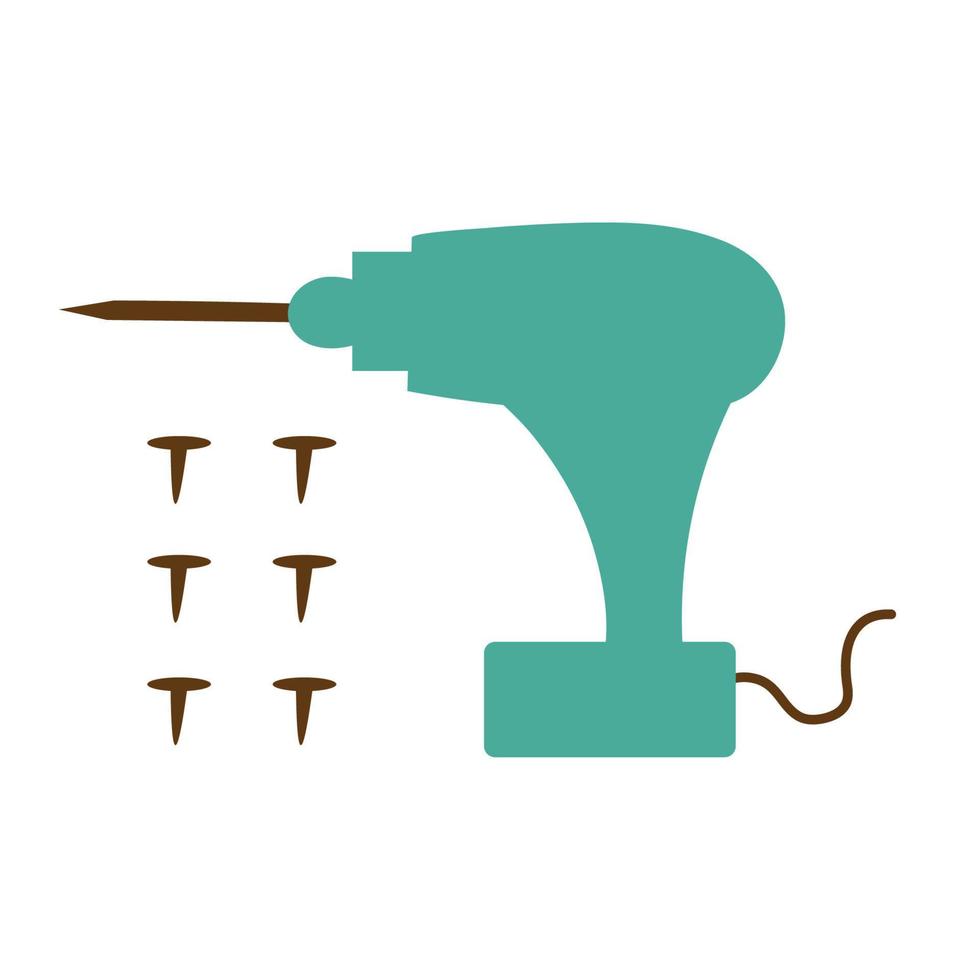 tournevis électrique avec des clous sur un fond isolé. outils de construction en tant qu'élément de conception ou de logo. vecteur