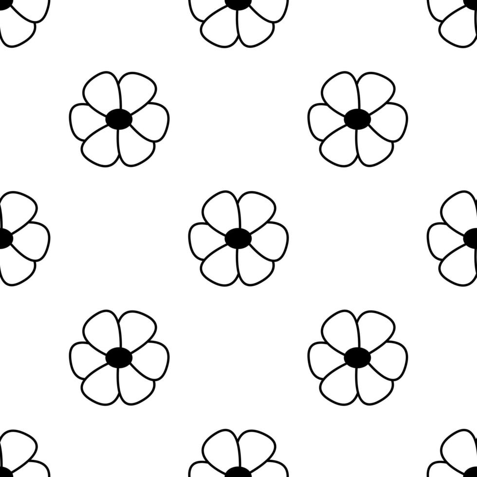 motif de doodle sans couture fleur noir et blanc. illustration vectorielle plane vecteur