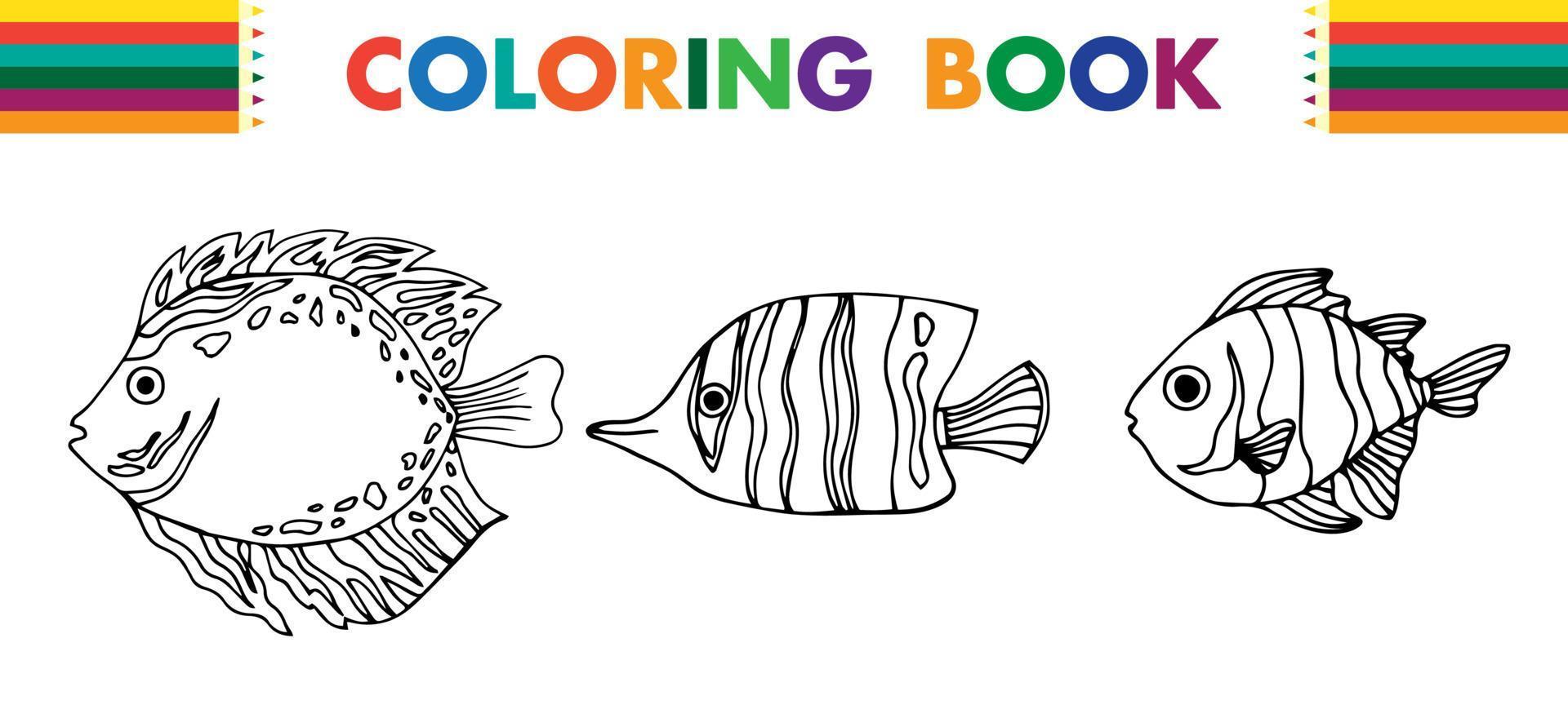 livre de coloriage de poisson de dessin animé vecteur