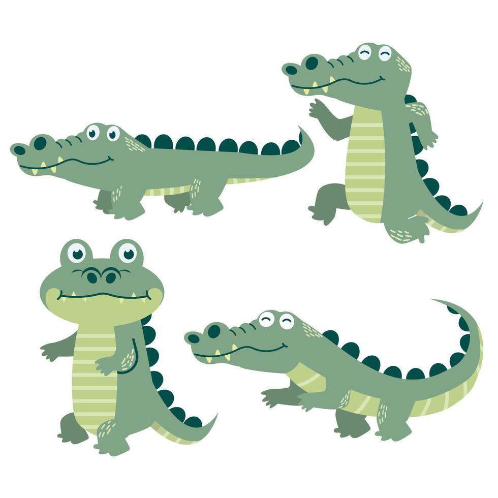 mignon, crocodile, caractère, dessin animé, vecteur, ensemble vecteur