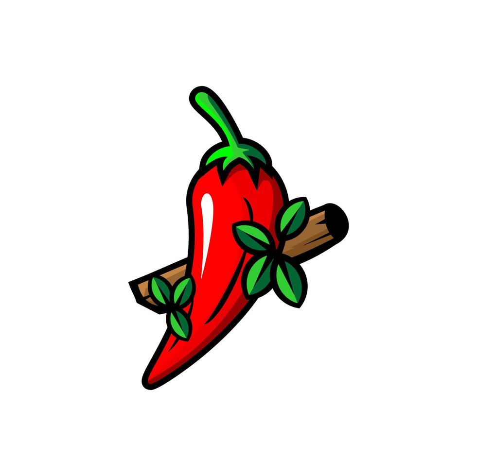 vecteur de logo de piment rouge et quelques feuilles vertes