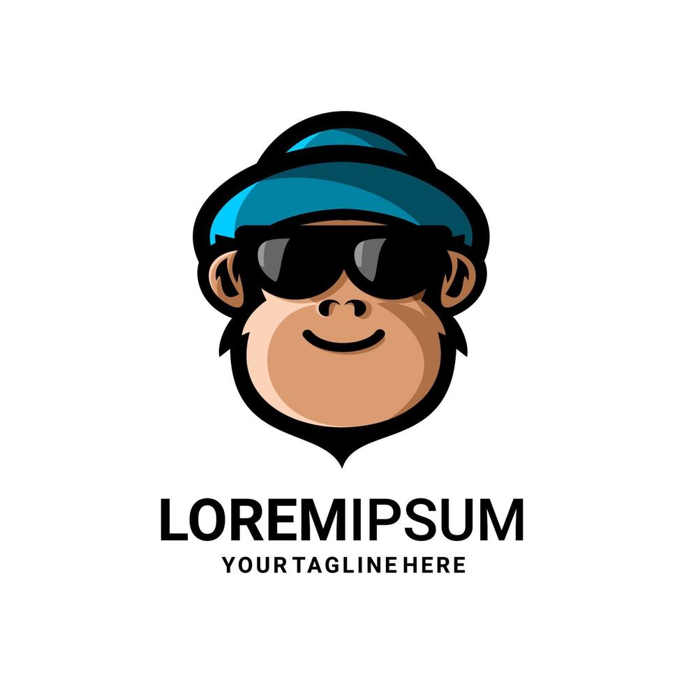 illustration vectorielle du logo de singe portant un chapeau avec des lunettes de soleil vecteur