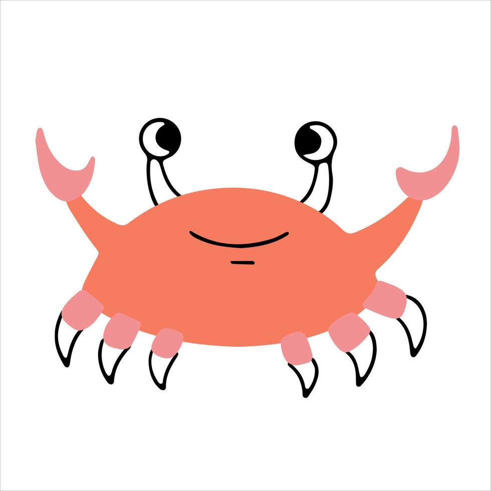 mignon crabe souriant dessiné à la main dans un style doodle vecteur