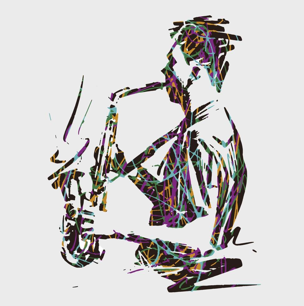 un homme de jazz style d'encre joueur de saxophone vecteur
