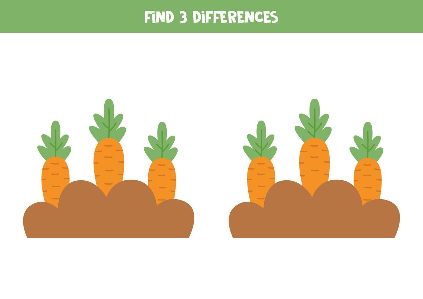 trouver trois différences entre deux images de plates-bandes de carottes. vecteur