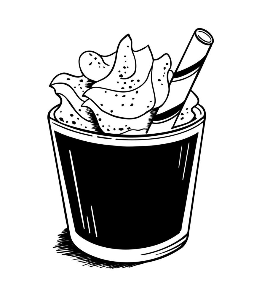 tasse à café avec crème fouettée dessinée à la main dans le style de doodle bon pour l'impression. illustration vectorielle isolée sur fond blanc vecteur