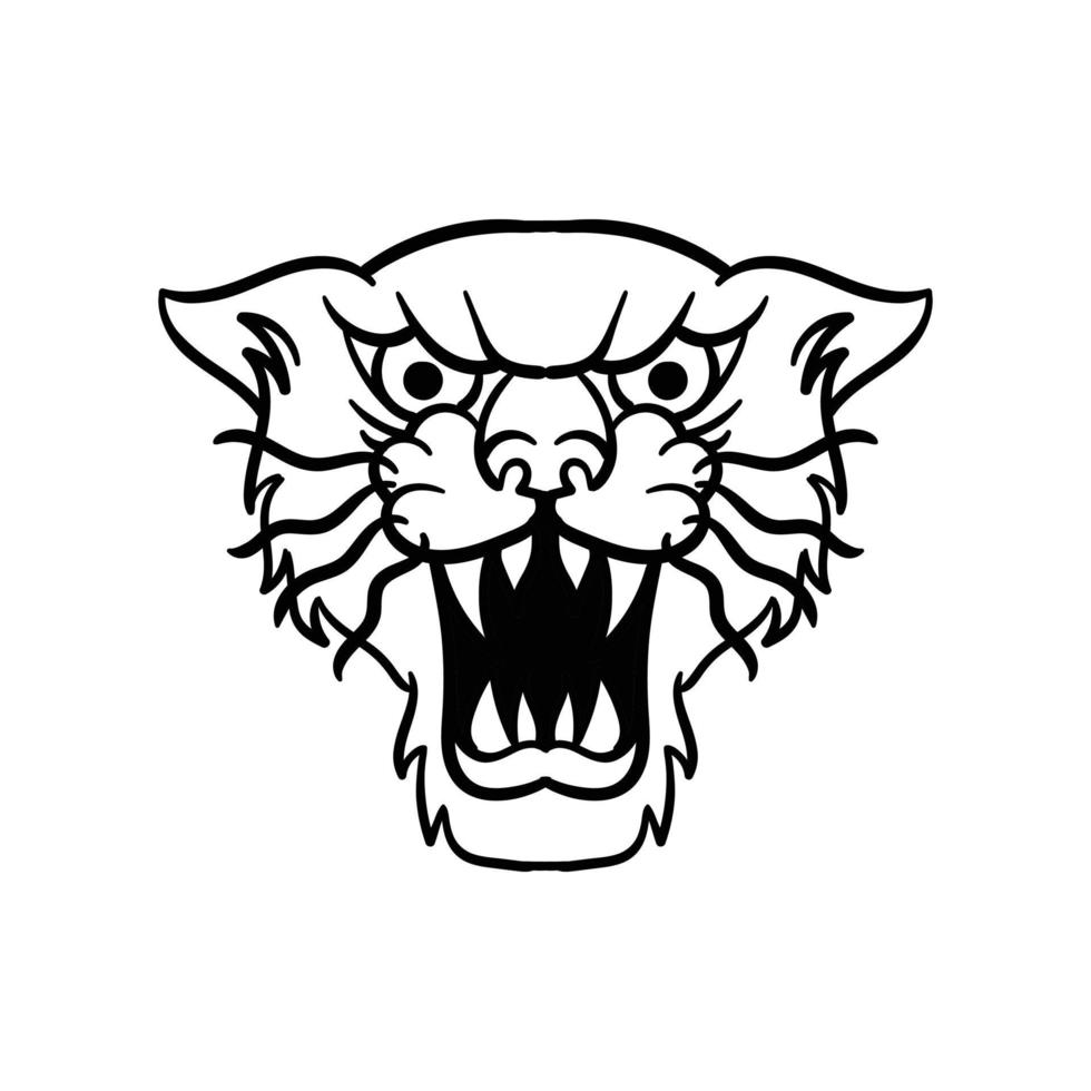 tête de chat sauvage dessinée à la main illustration de doodle pour affiche d'autocollants de tatouage etc. vecteur