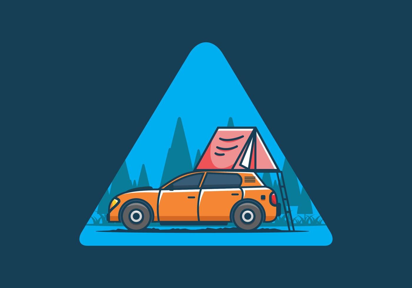 camping avec illustration plate de voiture vecteur