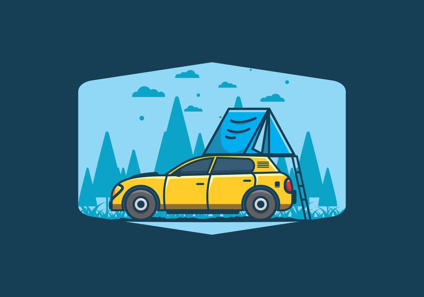 camping avec illustration plate de voiture vecteur