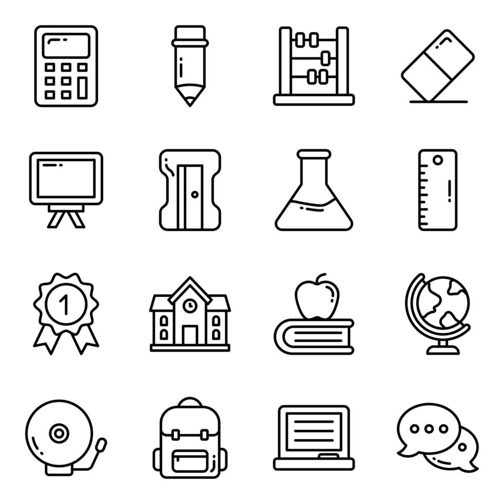 ensemble d'icônes vectorielles d'éducation, dans l'éducation au design plat, l'école, la collection de pictogrammes modernes et l'université avec des éléments pour les concepts mobiles et les applications Web. vecteur