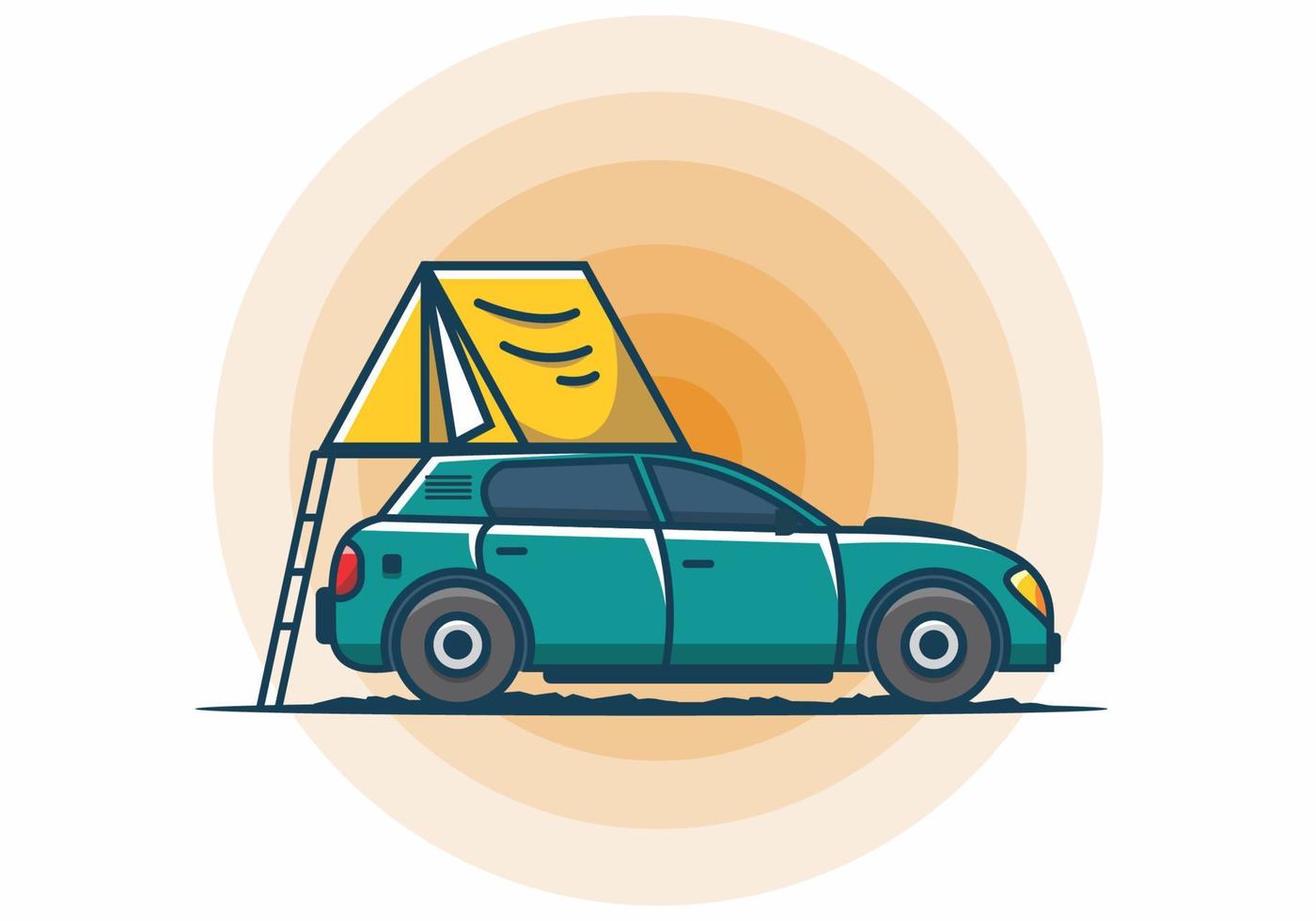 camping avec illustration plate de voiture vecteur