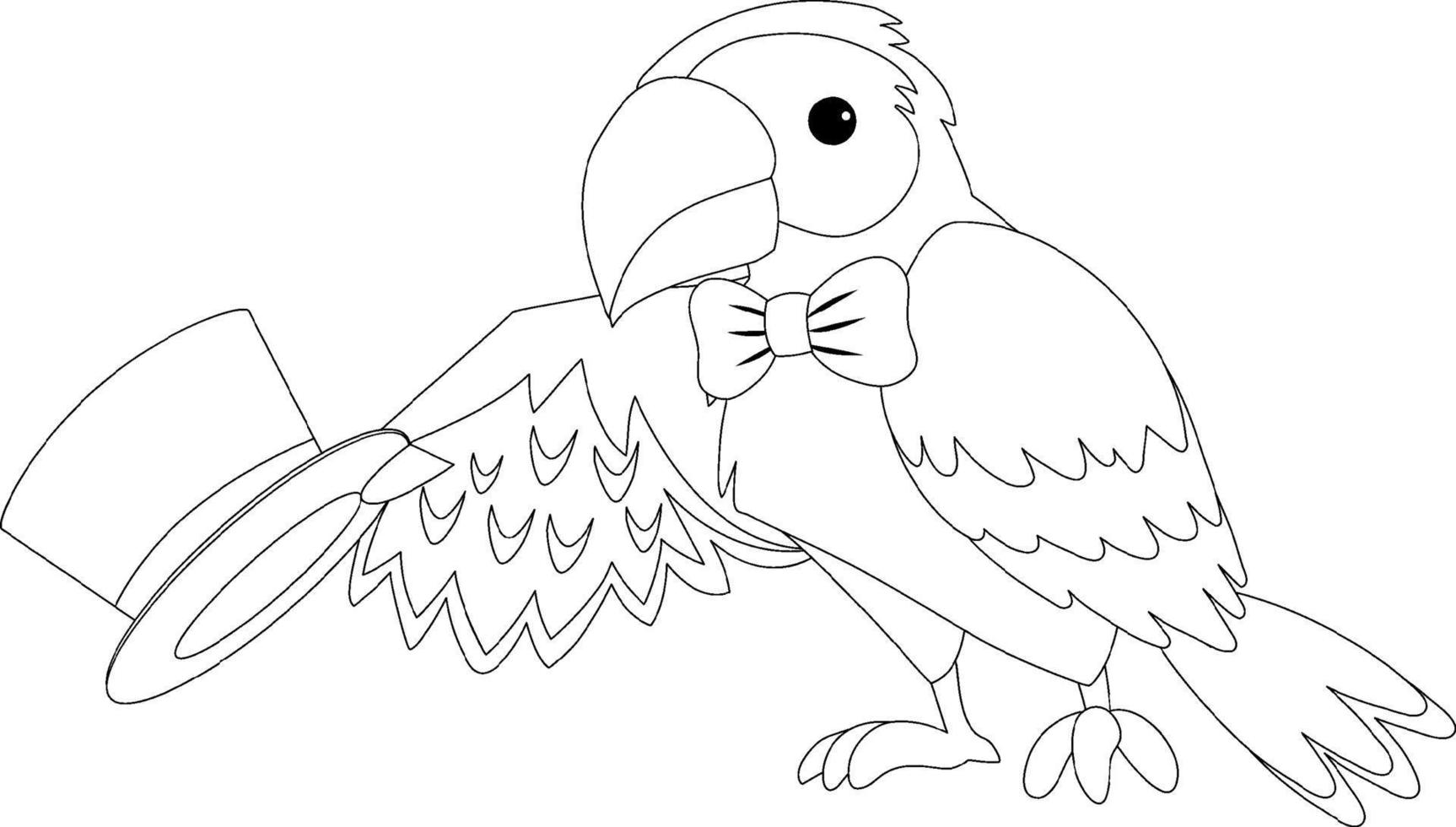 personnage de doodle noir et blanc de perroquet de cirque vecteur