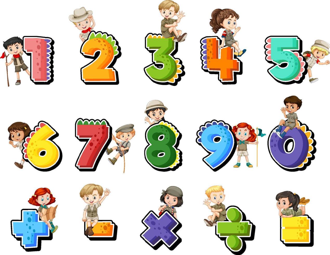 compter les chiffres de 0 à 9 et les symboles mathématiques vecteur