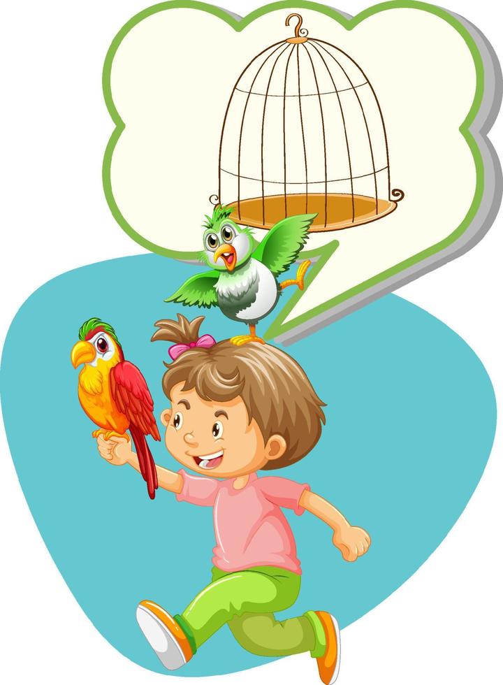 fille pensant aux oiseaux et à la cage à oiseaux vecteur